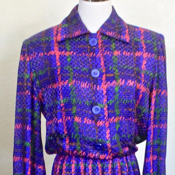 "GIVENCHY NOUVELLE BOUTIQUE" DRESS & SCARF SILK VINTAGE 1980’s IMAGNINES PLAID - Picture 3 of 8